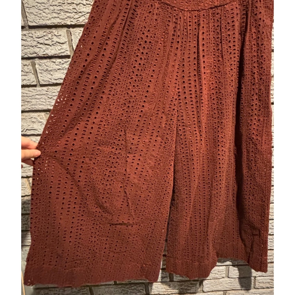Anthropologie Rust Brown Eyelet Wide Leg Culotte Pants Size 2 Boho Cropped - Picture 7 of 9